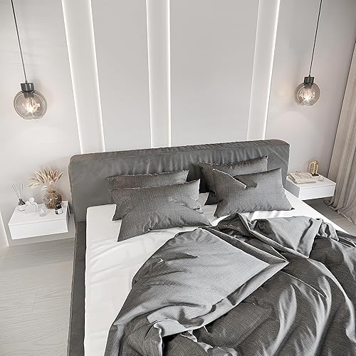 Komto Table de Chevet Suspendue Lot de 2 Blanc – Table de Nuit Murale avec Tiroir, Idéal Chambre | Monaco 46 x 30 x 15 cm - Nail Gallerys