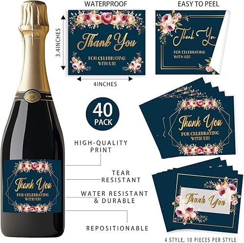 SUPERDANT 40 Feuilles Etiquette Champagne 10 jeu D'Étiquettes Anniversaire Etiquette Personnalisé pour Bouteilles de Vin Joyeux Anniversaire Autocollant pour Bouteille de Vin et de Champagne - Nail Gallerys