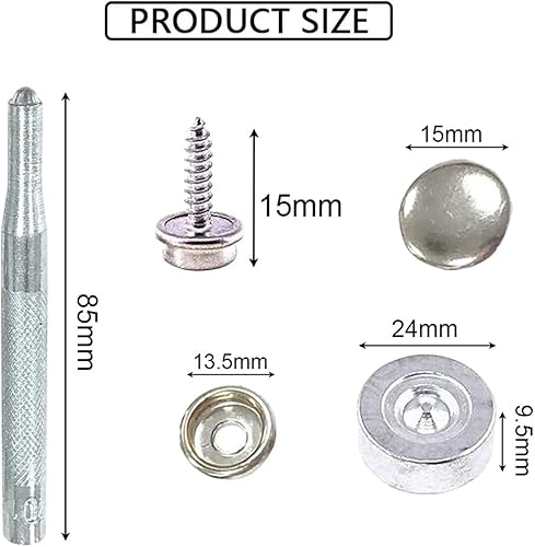 20 Pièces Boutons Pression Toile Marine, Boutons Pression en Acier Inoxydable, Kit de Fermeture à Pression, Kit de bouton Pression à Visser, Pour Bateau, Toile de Yacht, Tente, Bâche, Cuir - Nail Gallerys