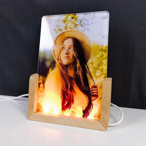 Blancs de Photos par Sublimation,de Sublimation,Base de Lampe LED de Nuit, Panneau de Cadre Photo en Acrylique par Sublimation | Base de Lampe LED en Bois Massif 6x4 Pouces, Cadre Photo en acryliqu - Nail Gallerys