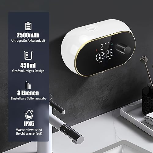 Distributeur de savon automatique mural - Distributeur de savon mousse électrique - No Touch - Capteur mural - En plastique - Pour cuisine, salle de bain - Blanc - Nail Gallerys