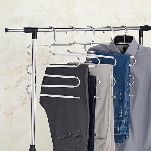 Relaxdays Cintre pour Pantalon, Lot de 4, Forme Un S, 5 Barres, antidérapant, Peu encombrant, argenté et Blanc - Nail Gallerys
