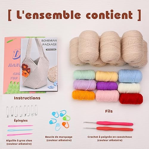 Kit de Crochet pour Débutants, Kit de Crochet pour sac à Bandoulière, Kit Crochet Debutant Complet, Kit Complet De Tricot De Crochet pour Adultes Débutants Crochet (Blanc) - Nail Gallerys