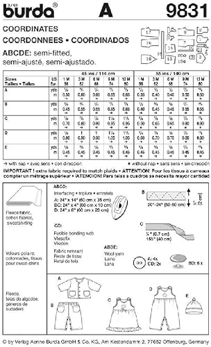Burda B9831 Patron de Couture Coordonnés 19 x 13 cm, 56-80 - Nail Gallerys