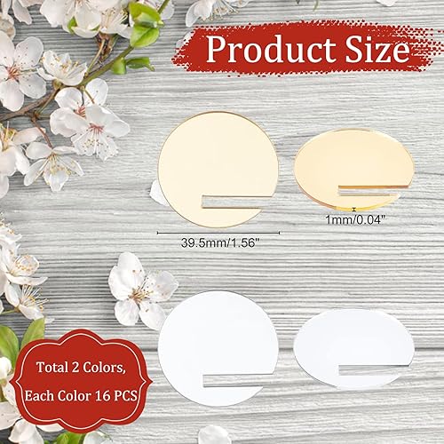 AHANDMAKER 32 Pcs Acrylique Cercle Boisson Tags, 2 Couleurs Blanc Fête Boisson Nom Étiquette Cercles Bricolage Acrylique Boisson Étiquette Verre à Vin Disque Cercle Charme, Or et Ruban - Nail Gallerys