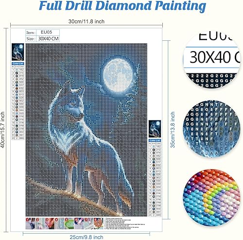 Jawecci Loup Diamond Painting pour Adulte Débutant, Complet Peinture Diamant Broderie Canevas 5D Diamant Point De Croix, Diamond Art Animaux Cristal Diamond Peinture Home Decor 30x40cm - Nail Gallerys