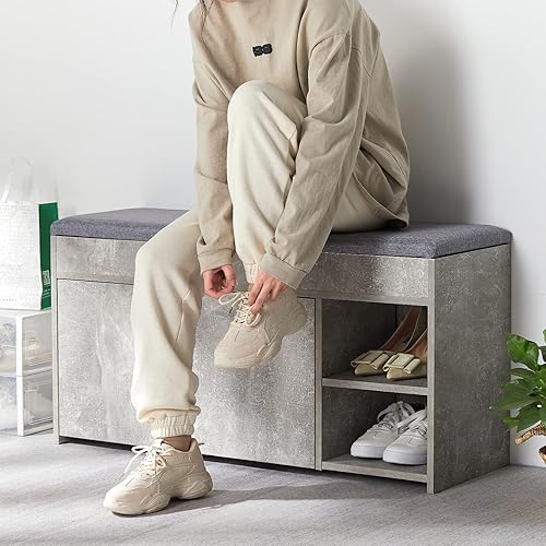 Meerveil Banc à Chaussures, Banc de Rangement avec Coussin Style Industriel en Bois pour Entrée Couloir, L100 x P30 x H52 cm, Blanc - Nail Gallerys