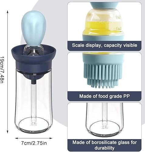 Bouteille d'huile avec pinceau en silicone 2 en 1 - Pinceau à pâtisserie - Brosse de cuisine flexible avec poils en silicone - Pour barbecue, barbecue, cuisine - Sans BPA - Passe au lave-vaisselle - Nail Gallerys