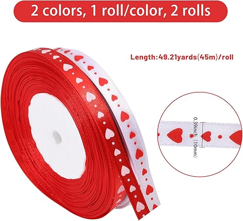 CHGCRAFT 2 rouleau de Ruban Satiné en Forme de Cœur 2 styles 49 mètres Ruban Polyester Simple Face avec Cœur Imprimé pour Décoration Florale Fournitures D'Artisanat Couleur Mixte - Nail Gallerys