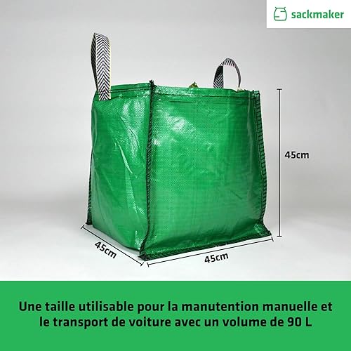 Sackmaker Sacs à Déchets de Jardin - 90 Litres - 1 à 5 Sacs - Qualité Supérieure - Tissu Industriel et Poignées - Sacs à Déchets Robustes pour Jardin/Verts (5 Pack, Vert) GRWIMP90PLAIN-5 - Nail Gallerys