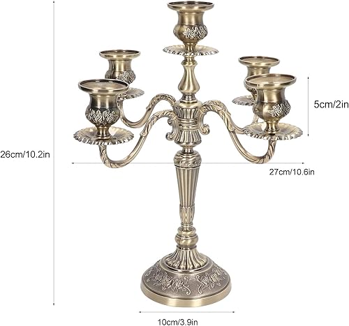 Azusumi Bougeoir en Métal à 5 ​​Bras, Chandelier en Alliage de Zinc Candélabre Rétro Décoratif Délicat pour Le Dîner Table Cheminée Décoration de Mariage - Nail Gallerys