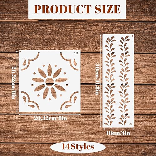 Talavera Lot de 14 pochoirs réutilisables pour gâteaux, meubles, bois, mur, toile, sol, bordure pour projets de peinture, tissu, bricolage - Nail Gallerys