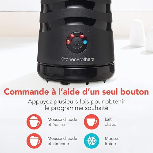 KitchenBrothers Mousseur à Lait Électrique - Milk Frother - Emulsionneur a Lait - Chauffe Lait Chocolatiere - Machine Chocolat Chaud - Antiadhésif - 400W - Noir - Nail Gallerys