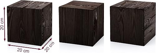 Cube Bois Massif 20x20x20cm Set de 3 Noir et Violet – Rondin de Bois Deco – Colonne de Decoration– Support Bois de Décoration – Table Basse Bois pour Le Salon – Support Pot de Fleur - Nail Gallerys