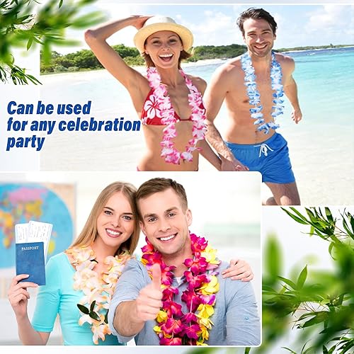 LOVICVKEM 40 PCS Colliers de Fleurs Hawaïennes, Coloré Leis Hawaïens Décorations De Fête Collier Bracelet Coiffe pour pour Mariage de Plage Hawaiian Party Carnaval Décorations - Nail Gallerys