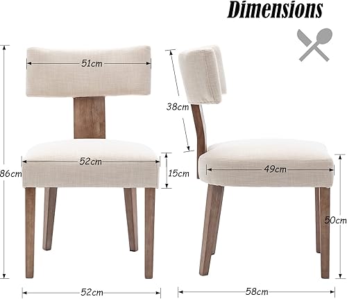 chairus Lot de 2 Chaises de Salle à Manger en Lin Chaise Rembourrées pour Cuisine Salon sans Accoudoirs Chaise d’Appoint de Pieds en Bois (Beige) - Nail Gallerys