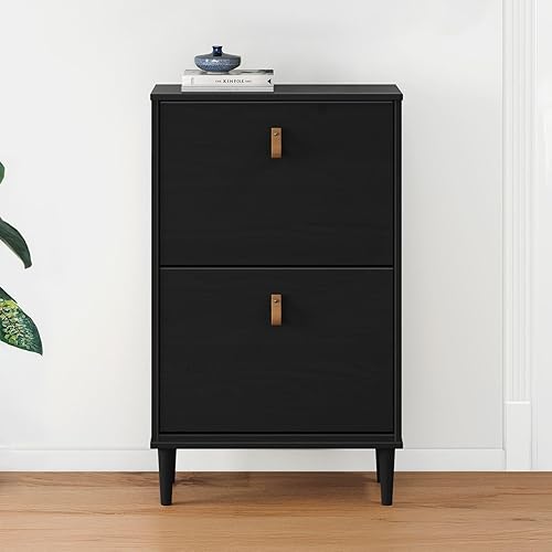 IDIMEX Meuble à Chaussures entrée Mikka 2 abattants en Bois Massif Coloris châtaignier pour jusqu'à 10 Paires 59 x 96 x 25 cm idéal pour Le Couloir Rangement Peu encombrant étagère poignées en Cuir - Nail Gallerys