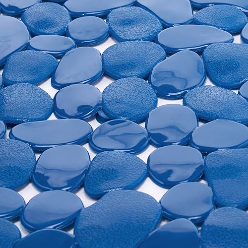 MSV Tapis Fond de Baignoire PVC Galets 35x68cm Bleu Marine - Nail Gallerys
