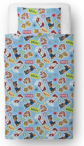 Paw Patrol Parure de lit Simple Officielle pour Enfant avec Housse de Couette réversible et taie d'oreiller Assortie Motif marionnettes - Nail Gallerys