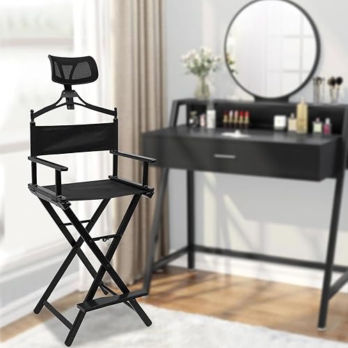 SiHmai Chaise De Tabouret De Maquilleur Pliable Extra Haute, Chaise De Réalisateur Haute Portable avec Appui-Tête, pour Camping, Vanité De Salon De Studio,Rose Gold - Nail Gallerys