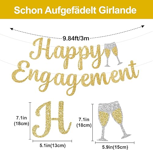 jijAcraft Guirlande Happy Engagement pré-filetée : guirlande de fiançailles dorée à paillettes pour fête de fiançailles Happy Engagement Guirlande en papier pour décoration de fiançailles - Nail Gallerys