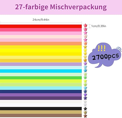 Prebarfun 2800 Pcs Papier Origami Etoiles, 27 Couleurs Star Origami Enfant, Papier Couleur Bande Papier Origami Etoile, feuille cartonnée couleur Star pour Travaux Manuels Décoration Cadeau Fête - Nail Gallerys