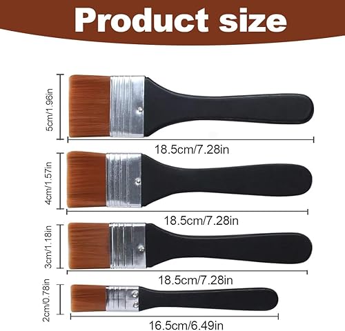 QEDBOJE 4 pinceaux acryliques, pinceaux d'artiste haut de gamme, pinceaux en nylon à poils plats, conception ergonomique monobloc (20/30/40/50 mm) - Nail Gallerys