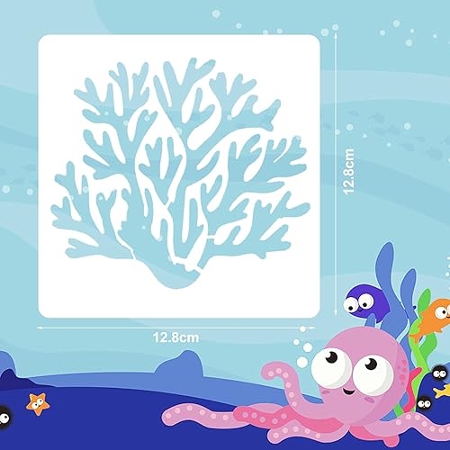 AvoDovA 8 pièces Pochoirs de peinture de Créatures Marines, Réutilisable Journal Peinture Pochoir pour Enfants, Dessin Pochoirs pour Bricolage Artisanat Scrapbooking Peinture sur Bois, 13 * 13CM - Nail Gallerys