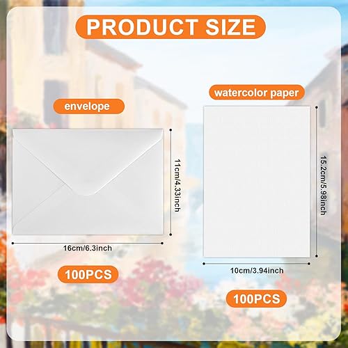 100 Feuilles de Cartes Aquarelle Vierges avec Enveloppes, Cartes 10 x 15,2cm Enveloppes Adhésives Lourdes Activées par l'Humidité 300 g/m² pour Invitations à Peindre Fournitures Artistiques - Nail Gallerys
