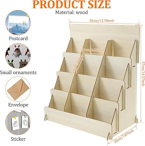 harupink Présentoir à cartes en bois à 4 étages - Support de présentation multifonction en bois - Présentoir de vente au détail - Support de cartes postales pour cartes, autocollants et photos - Nail Gallerys