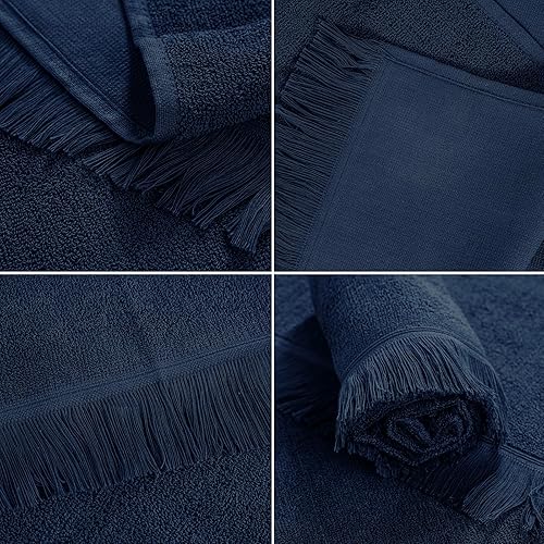 nice homeit Lot de 2 Serviettes monopounes avec Frange en 100% Coton filé à Anneau Naturel – Doux et très Absorbant, Fin léger, séchage Rapide – Fabriqué en Italie Bleu - Nail Gallerys
