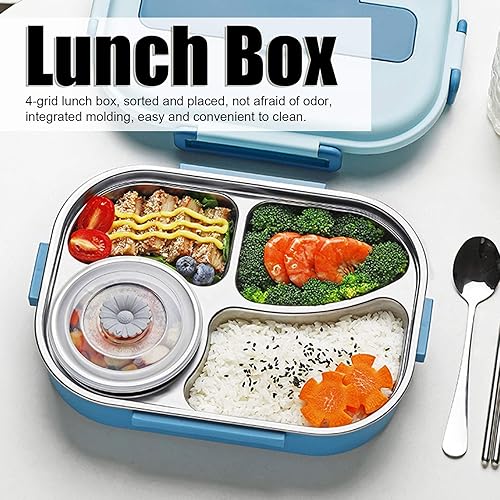 Yosoo Health Gear Boîte à en Acier Inoxydable à 4 Grilles, Boîtes Métalliques étanches, Conteneurs Portables de Stockage des Aliments, le Couvercle Contient des Cuillères et - Nail Gallerys