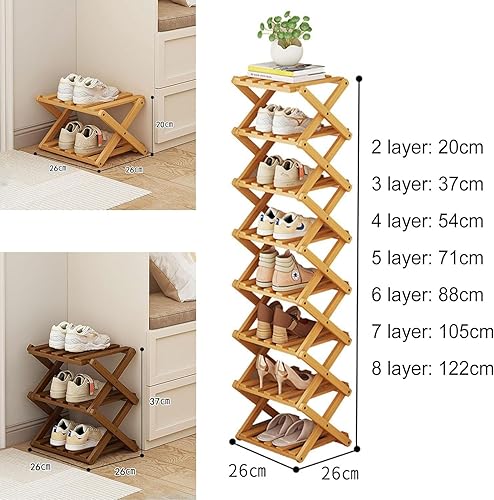Petite étagère à chaussures pliable en bambou, organiseur étroit et haut, pour couloir, entrée, 2 couches de couleurs primms, smallors, spacary, 5 couches de couleur fauve - Nail Gallerys