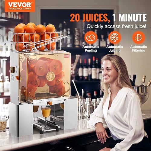 VEVOR Presse-Agrumes Électrique Commercial 120 W Extracteur de Jus Alimentation Automatique avec Filtre Extractible et Seau de Collecte d'Épluchure pour Orange Pamplemousse Restaurant Café Fruiterie - Nail Gallerys