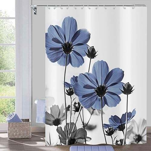 Hnmdmyi Rideau de Douche Fleurs 120x180, Violet et Gris Pâquerette Élégante Fleur Sauvage Design Ferme Étanche Polyester Tissu Lavable Rideau de Bain avec Crochets - Nail Gallerys