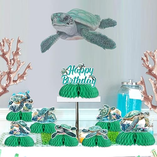 Jollyboom Lot de 8 décorations d'anniversaire en forme de tortue de mer, centre de table double face sur le thème marin, décoration de table pour fête d'anniversaire, fête prénatale - Nail Gallerys