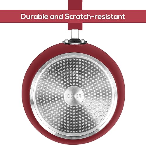 KICHLY Poêles antiadhésives - Lot de 2 poêles professionnelles pour plaques à induction - Ustensiles de cuisine antiadhésifs pour plaques à induction, 9,5 pouces et 11 pouces, Rouge - Nail Gallerys