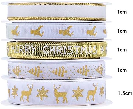 Lot de 5 rubans gros grain de Noël colorés en satin de polyester double face pour fêtes de fin d’année, emballage cadeau, fabrication de nœuds - 5 m chacun - Nail Gallerys