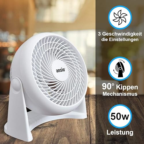 ANSIO Ventilateur mural turbo avec 3 réglages de vitesse, 50 watts, idéal pour la maison et le bureau -Blanc - Nail Gallerys