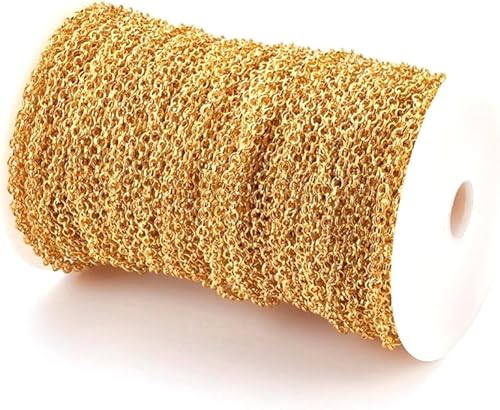 Chaîne à maillons ovales en métal de 3 m - 5 mm - Couleur dorée - Vendu au mètre - Pour la fabrication de bijoux, colliers, bracelets, bricolage - Nail Gallerys