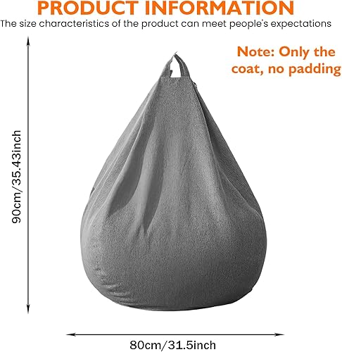 LEKEFETO Housse de Pouf pour Enfants - Housse de Pouf - sans Rembourrage - pour Femme et intérieur - Relaxation - Chambre - 80 x 90 cm - Gris - Nail Gallerys