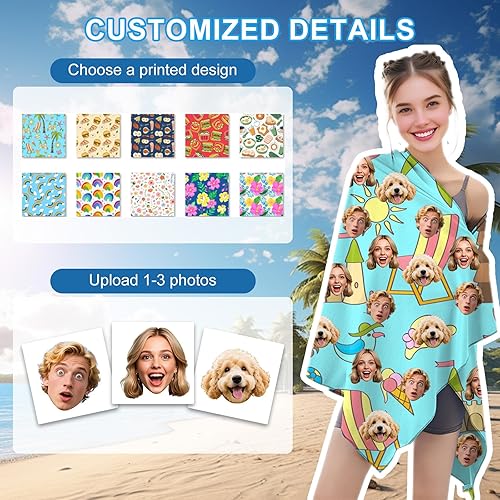 Guooyuuyu Serviette de Plage Personnalisée, Drap de Plage Personnalisable avec Photo de Visage, Grande Serviette de Plage Microfibre Anti Sable Super Douce, pour Adultes et Enfant (Rectangulaire-05) - Nail Gallerys