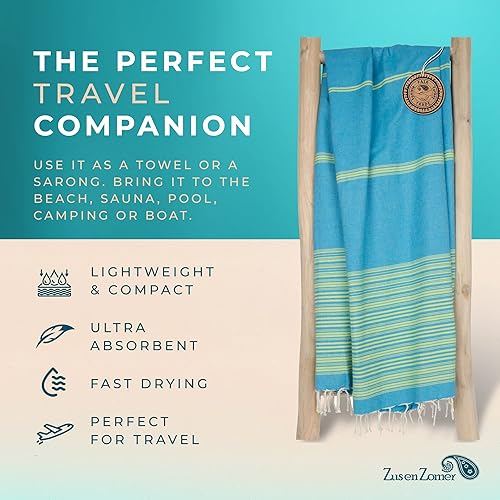 ZusenZomer Fouta de Plage XXL Biarritz 100x190 Turquoise Lime - Serviette de Hammam Drap de Plage 100% Coton Doux - Foutas de Plage Design Unique de - Nail Gallerys