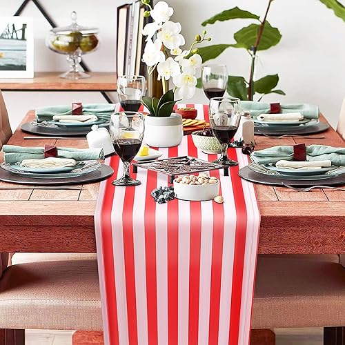 Kopinma Lot de 6 Table Rayé Mariage Polyester Décoration de Table Rouge Blanc Rayé Design Nappe Décoration 12 X 108 - Nail Gallerys