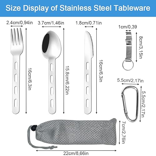 REFORUNG Ensemble de couverts en Acier Inoxydable Lot de 5 Couverts de Voyage Couverts de Camping de Déjeuner de Couverts Transportables avec fourchette, cuillère, Ouvre-bouteille, Sac de Rangement - Nail Gallerys