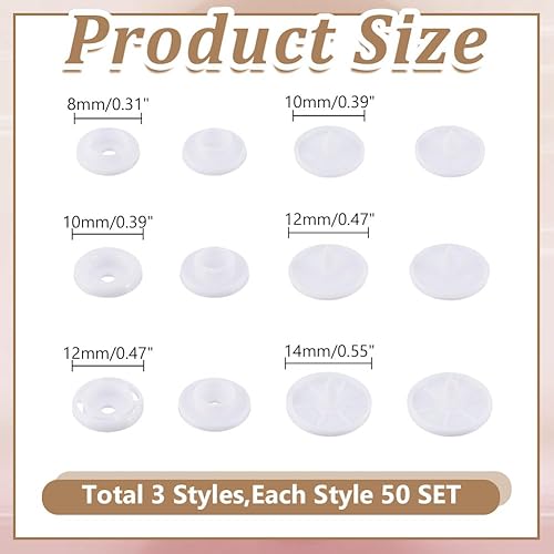 HOBBIESAY 150 ensemble de Boutons Pression 3 styles Attaches Rondes en Résine et Plastique Boutons Pression Blancs pour Vêtements Manteaux Doudounes et Loisirs Créatifs - Nail Gallerys