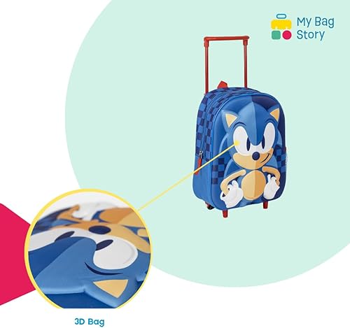 mybagstory - Sac à roulettes Sonic 3D – Enfant 31x25x10 cm – 1 Compartiment zippé – Trolley 2 Roues – Effet Relief – Idéal école Maternelle, Vacances ou Sorties - Nail Gallerys