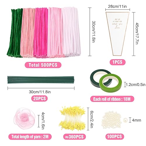 Epaing Fils Chenilles Loisirs Creatifs, 500 Pièces 8 Couleurs Cure Pipe Kit Bouquet, Contient Pistil, Perles Sans Trous, Tige, Ruban Adhésif, Fil en Queue de Poisson et Sac de Bouquet, Pipe Cleaners - Nail Gallerys