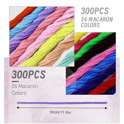 Kweiugfi Lot de 200 cure-pipes colorés - Nettoyeur de pipes longs en acier de 6 mm - 30 cm - 15 couleurs - 100 yeux mobiles autocollants - 130 boules en fourrure - Nail Gallerys