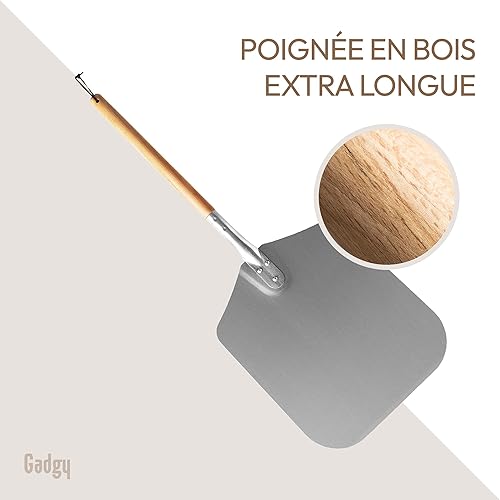 Gadgy Pelle à pizza Pousse-pizza pour four en pierre 79 x 31 cm. - Spatule à pizza, à tarte, à four et à grill en métal et manche en bois - Pizza Turner - Accessoires pour fours - Slider polyvalent - Nail Gallerys